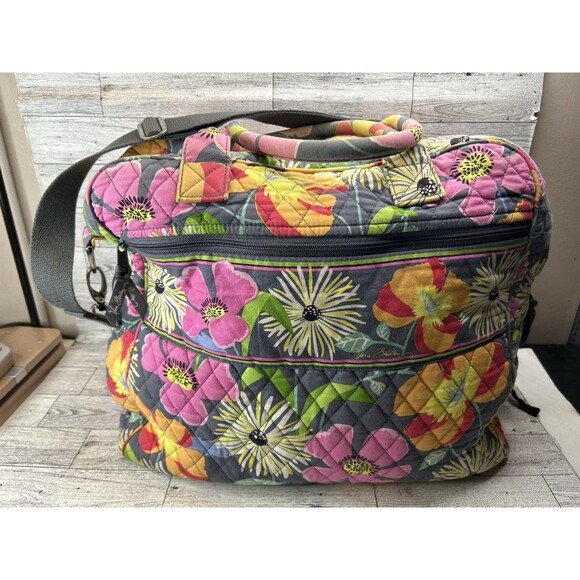 Vera Bradley Large Duffle Bag Weekender Overnight Jazzy blooms Floral Gray Pink - Picture 1 of 11